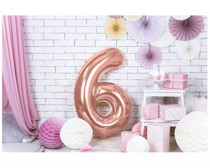 Partydeco Folienballon Ziffer 6 86 cm, Rosegold