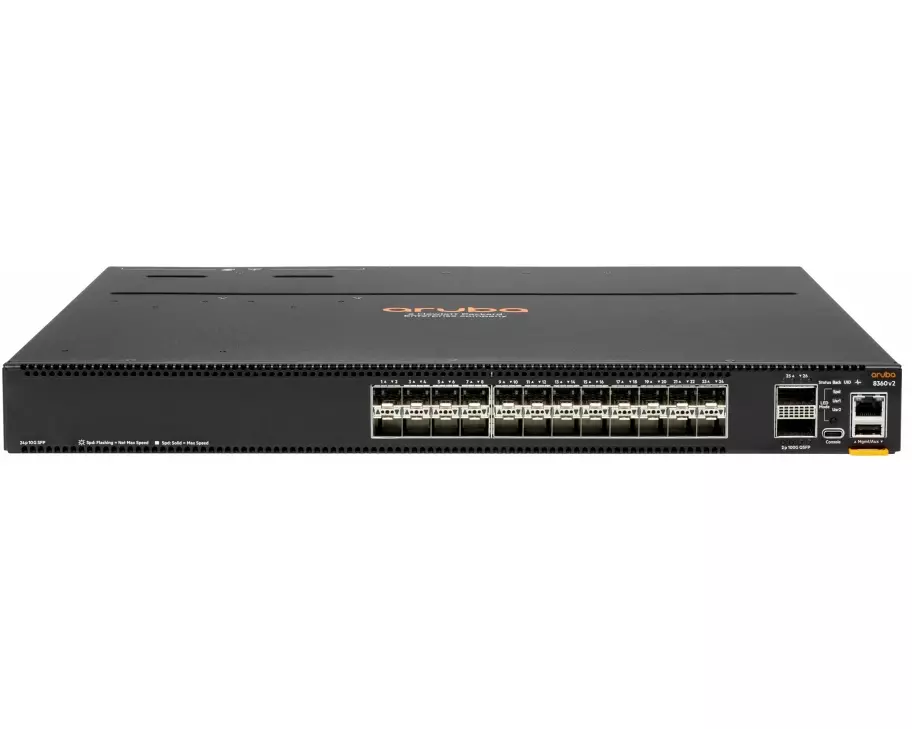HPE Aruba 8360-24XF2C v2 Switch Bundle, 24x 10G SFP/SFP+, 2x 100G QSFP+/28, Front to Back, 3x Fans, 2x PSU
