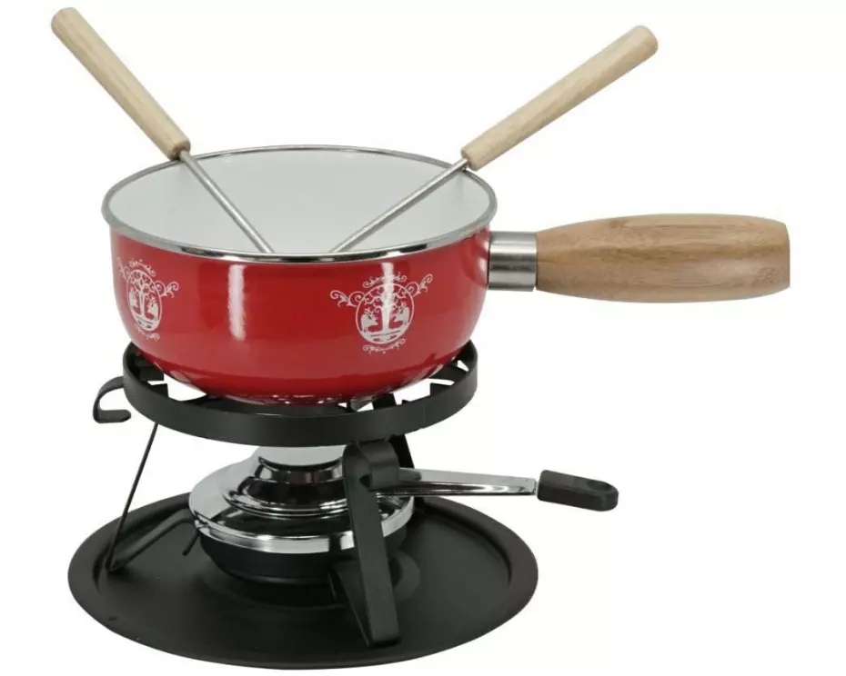 Nouvel Käsefondue-Set Hirsch-Paar 5 Teile, Rot/Weiss