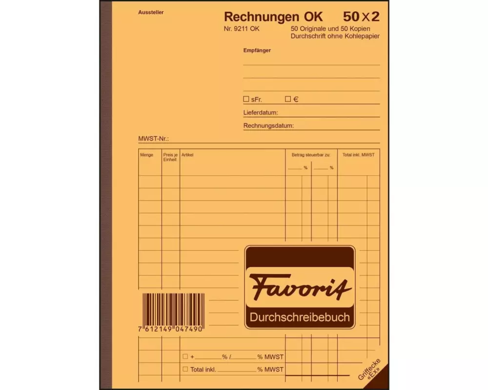 Favorit Durchschreibeblock 156 x 210 mm Rechnungen, 50 x 2 Blatt