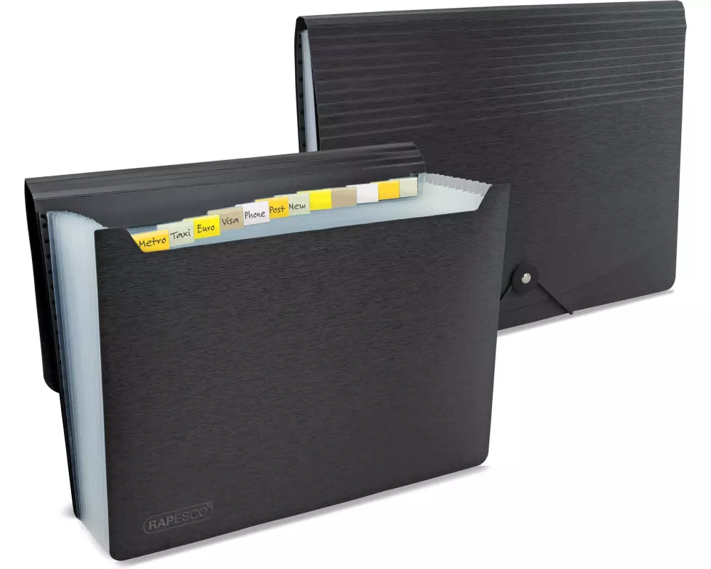 Rapesco Fächermappe Eco GRS A4 Schwarz, Doppelpack, 13-teilig