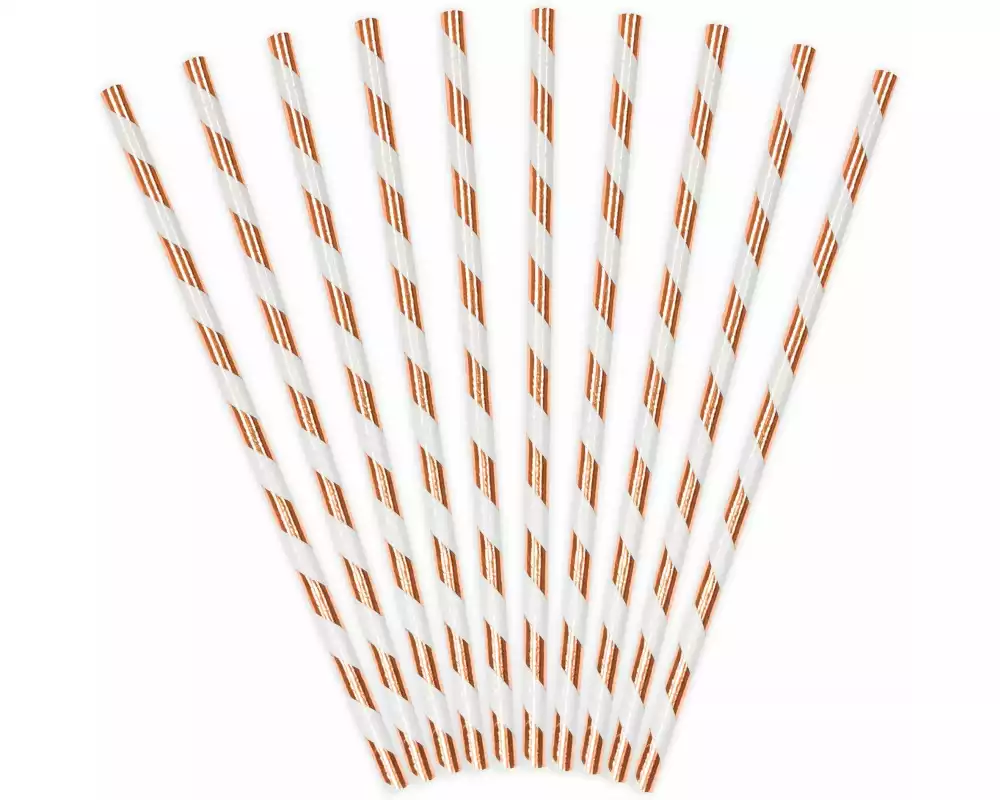 Partydeco Strohhalm 19.5 cm, 10 Stück, Rosegold/Weiss