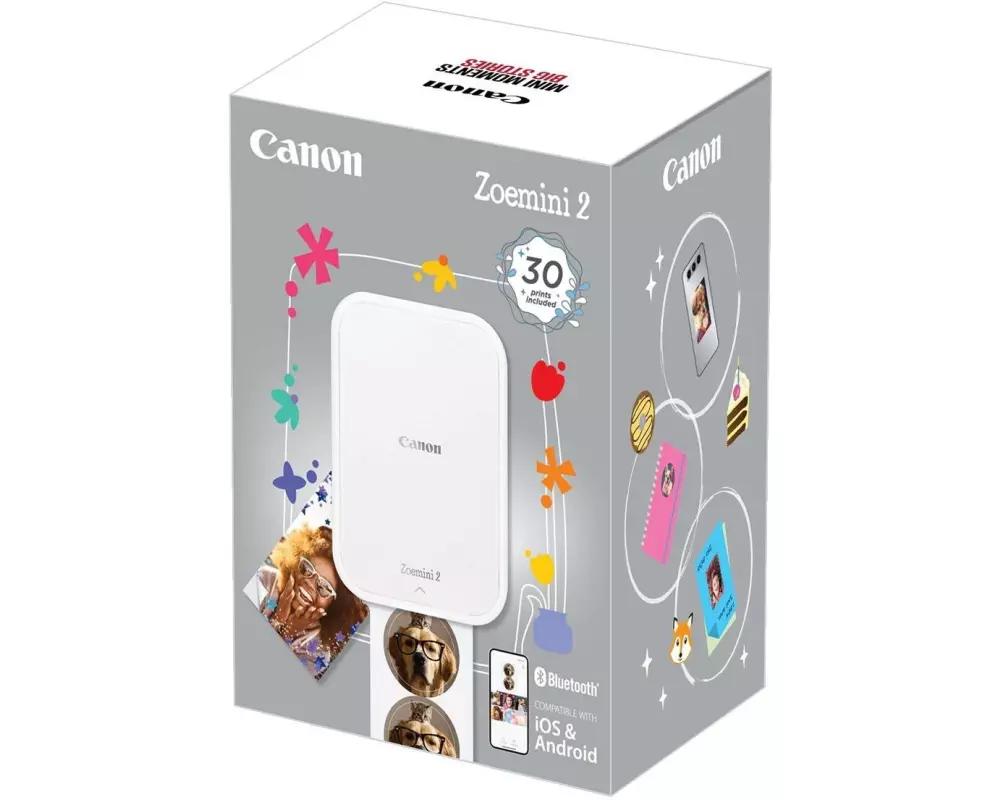 Canon Fotodrucker Zoemini 2 Perlweiss + 30 Fotopapiere + Tasche
