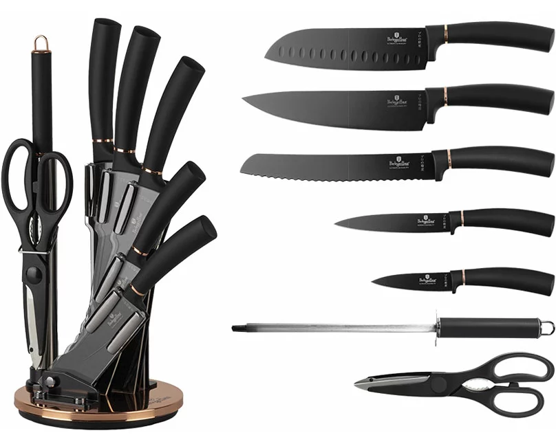 Berlinger Haus 8-teiliges Messerset mit Acryl-Block Black Rose Collection