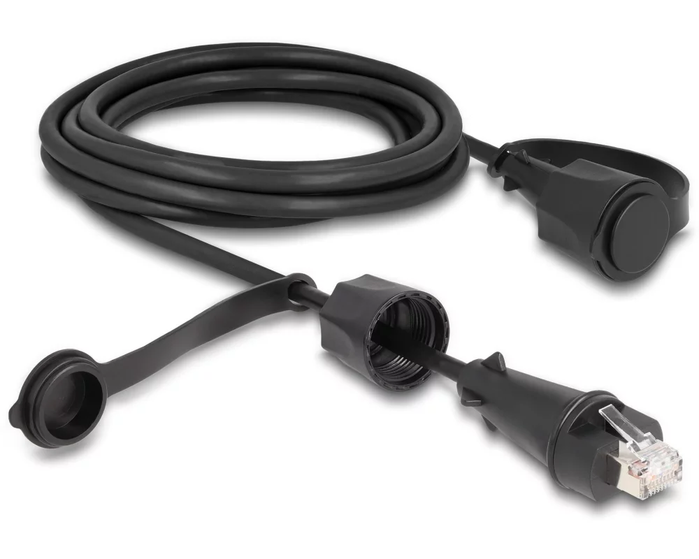 Delock mit Verschlusskappe Cat 6, STP, 3 m, Schwarz
