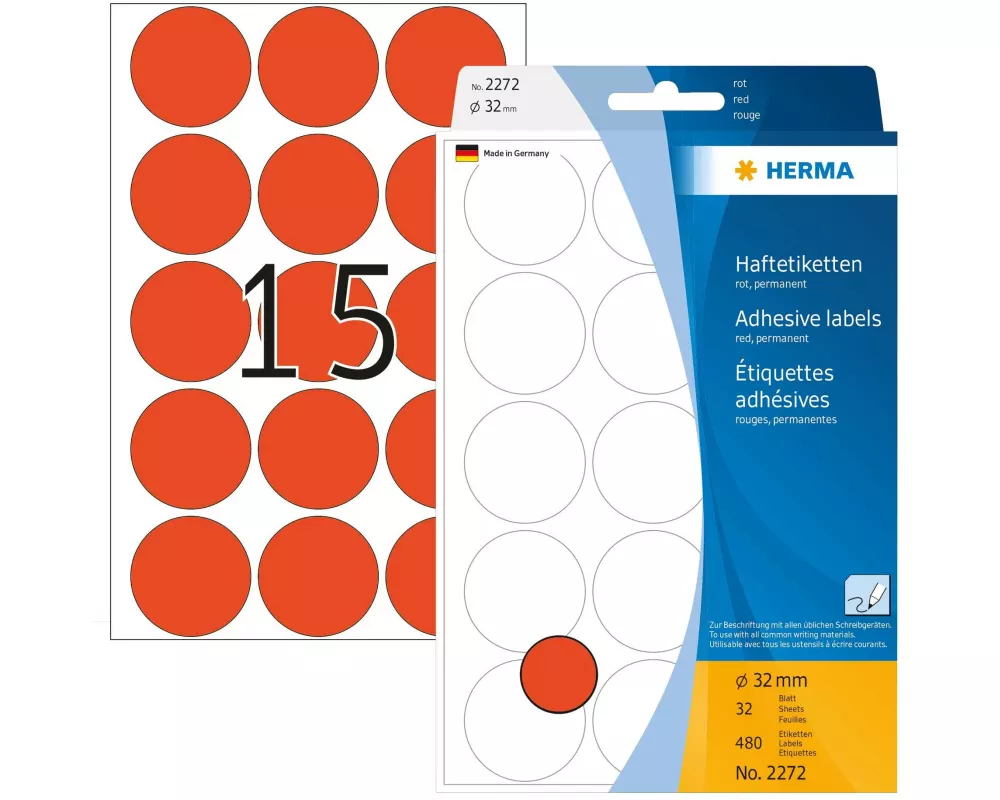 HERMA Vielzweck-Etiketten 2272 Rot Ø 32 mm, 32 Blatt