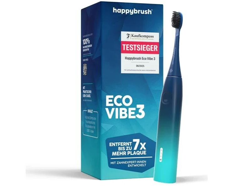 happybrush Schallzahnbürste StarterKit ECO Vibe 3 Aurora Blau/Türkis