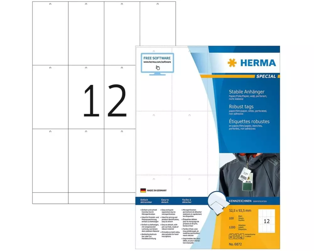 HERMA Textil-Etiketten 6872 52.5 x 93.5 mm, 1200 Anhänger