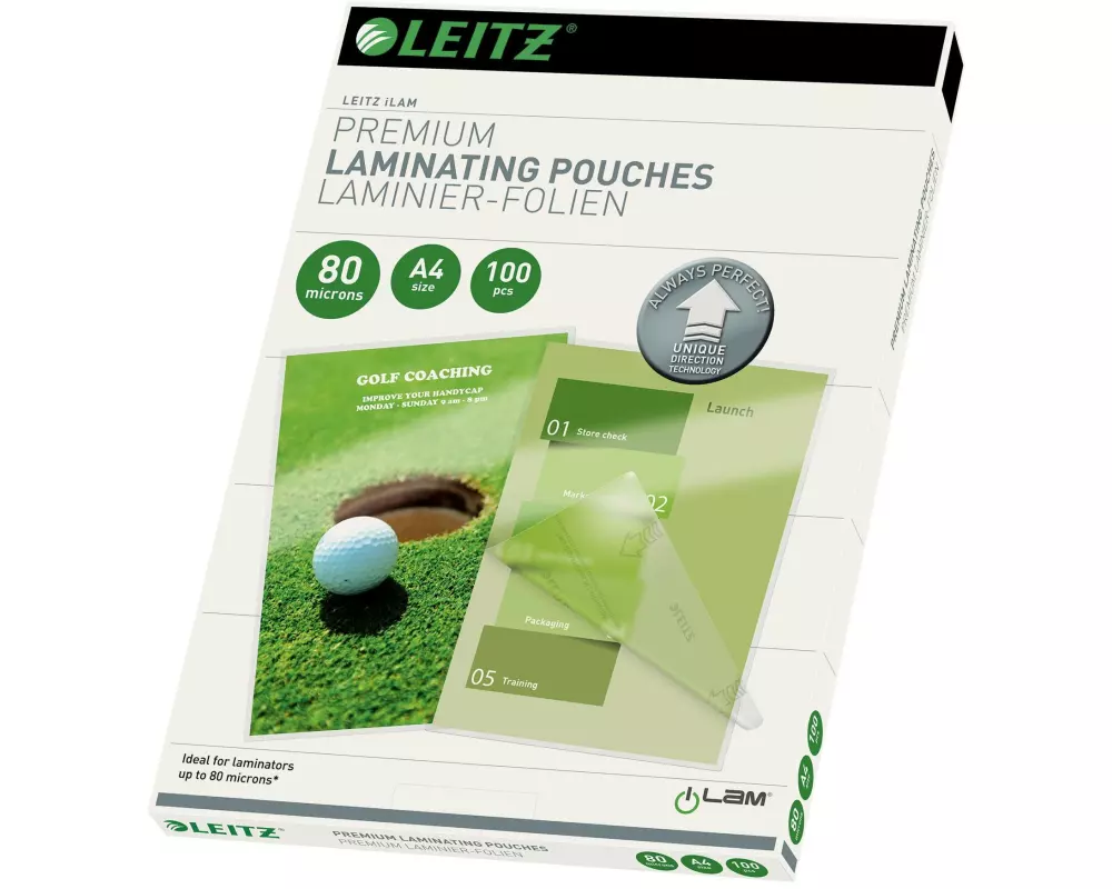 Leitz Laminierfolie Premium A4, 80 µm, 100 Stück, Glänzend