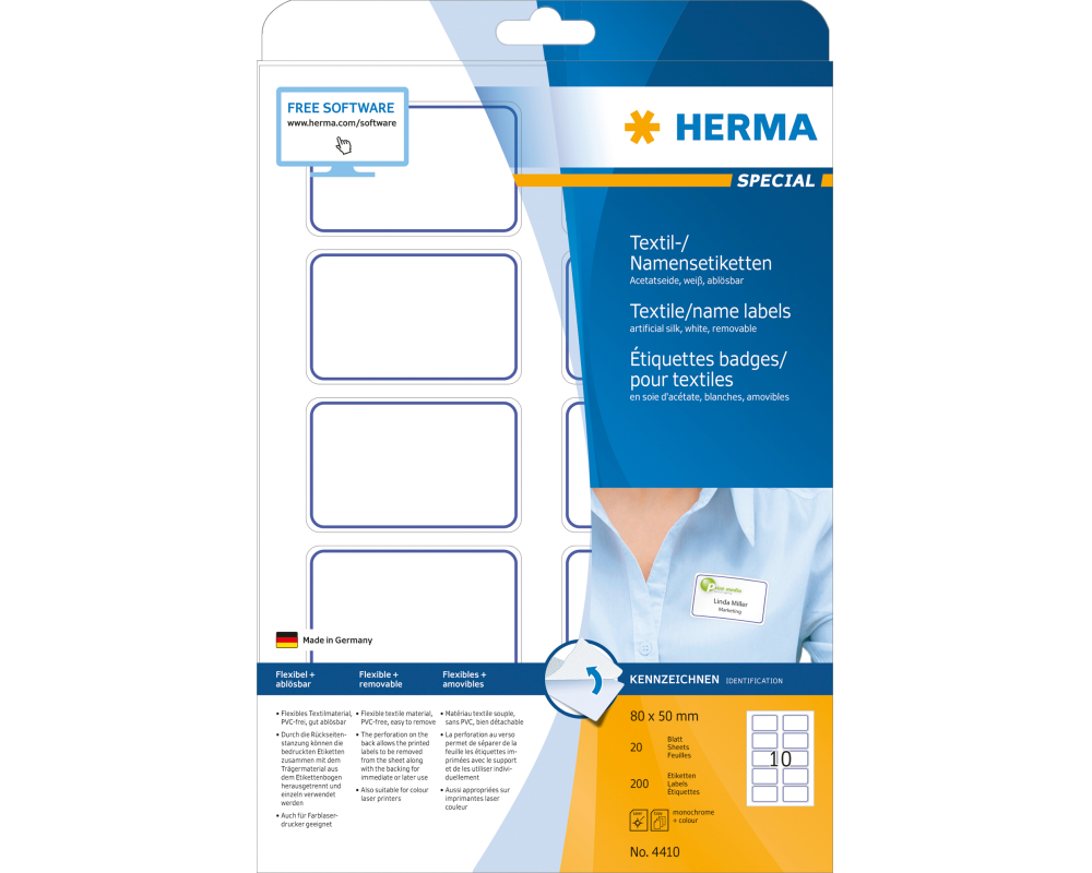 HERMA Namensetiketten 80x50mm 4410 weiss 200 Stk./20 Bl.