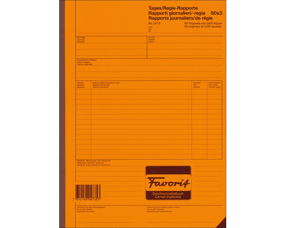 FAVORIT Regierapport D/F/I A4 9173 weiss/weiss 50x3 Blatt