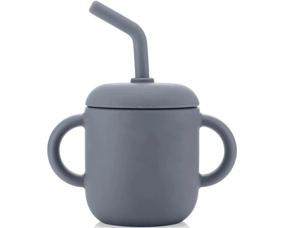 reer Trinklernbecher mit Strohhalm 2in1 Grau