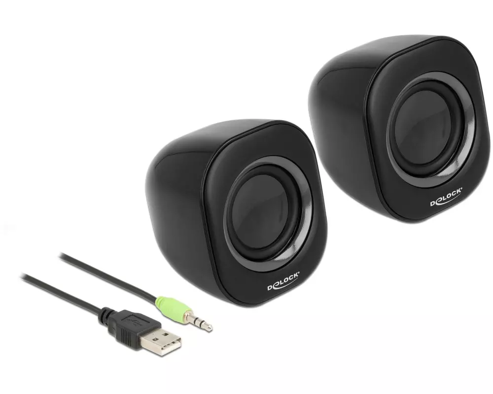 Delock PC-Lautsprecher Mini Stereo 3.5 mm Klinke, USB-Strom Schwarz