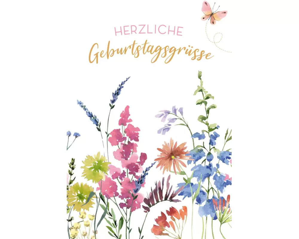 ABC Geburtstagskarte Bunte Blüten mit Schmetterling B6