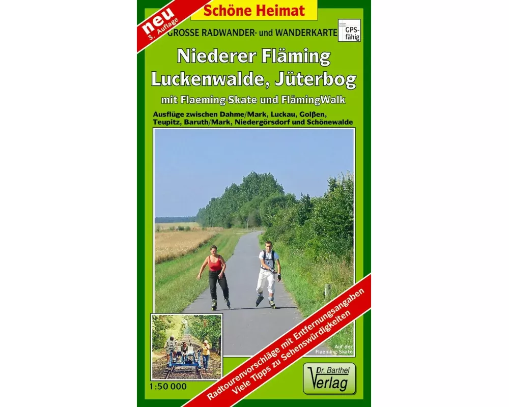 Große Radwander- und Wanderkarte Niederer Fläming, Luckenwalde, Jüterbog, mit Flaeming-Skate und FlämingWalk 1 : 50 000