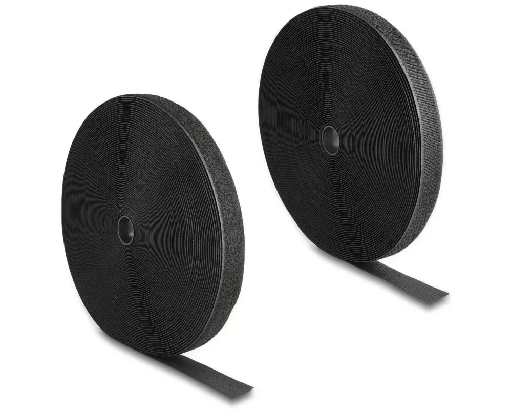 Delock Klettband 25m x 25mm Strapazierfähig Schwarz