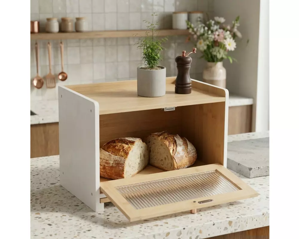 relaxdays Brotkasten mit Schneidebrett Schwarz