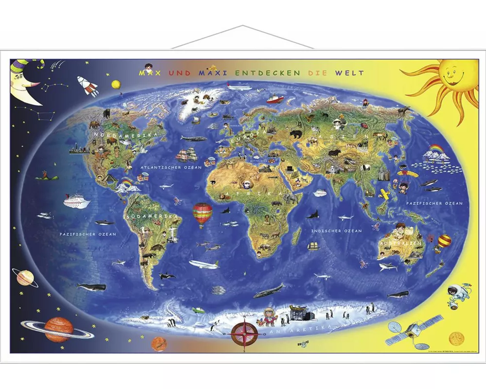 Kinderweltkarte Lernposter mit Metallbeleistung