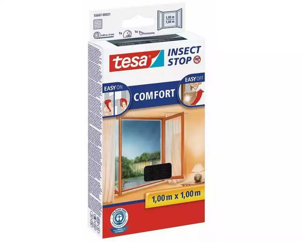 tesa Fliegengitter -Set Comfort, 2x 1 m x 1 m, Anthrazit