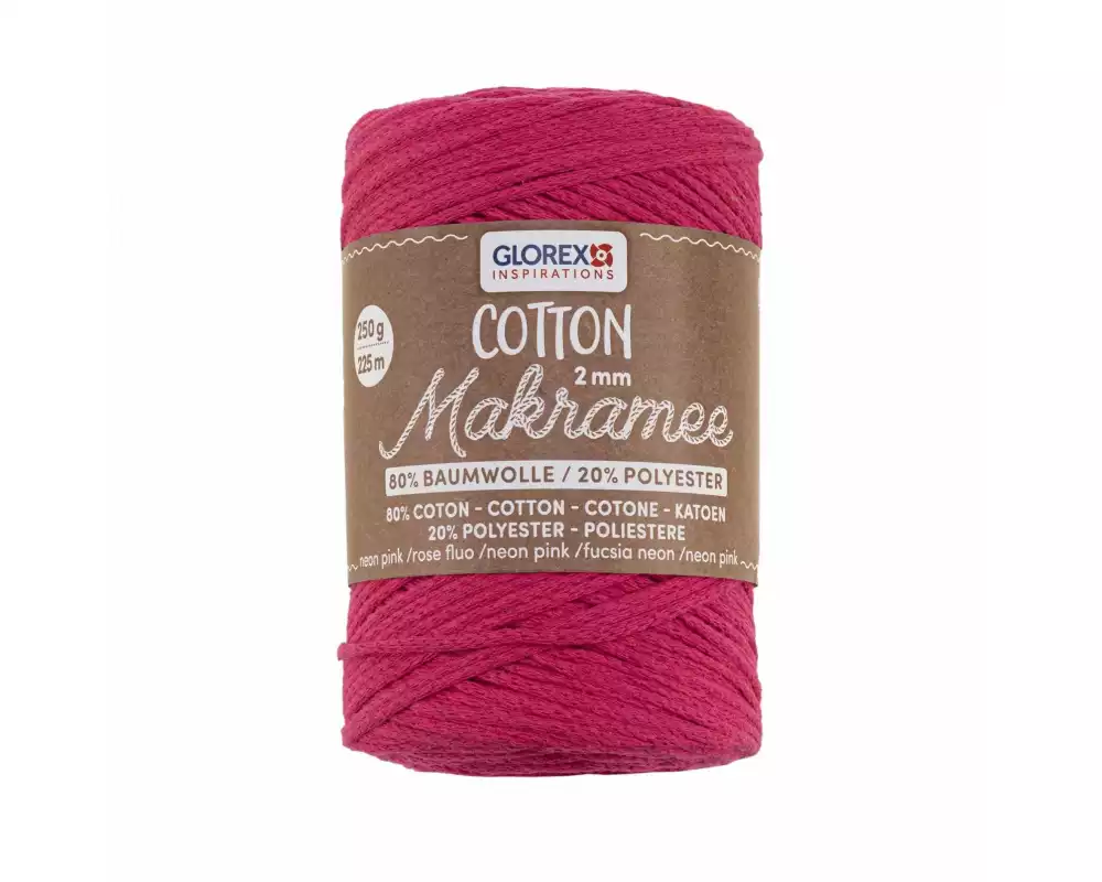 Glorex Wolle Makramee Cotton 225m x 2 mm, 250g, Neonpink