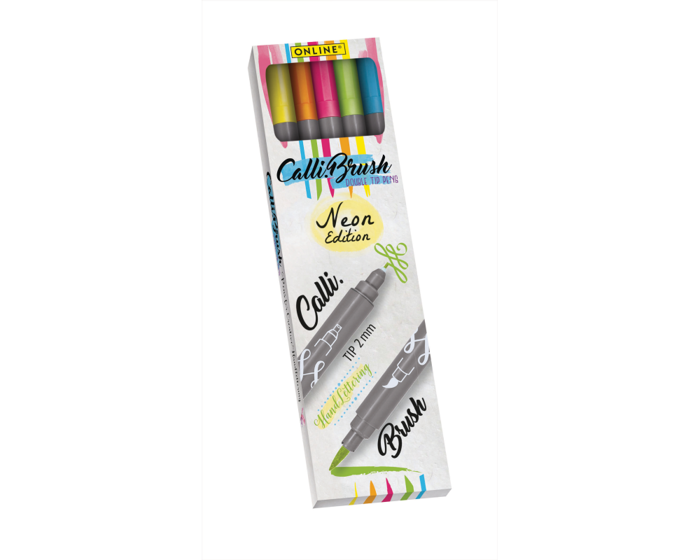 ONLINE Callibrush Pen Double Tip 2mm 19078 Neon ass. 5 Stück