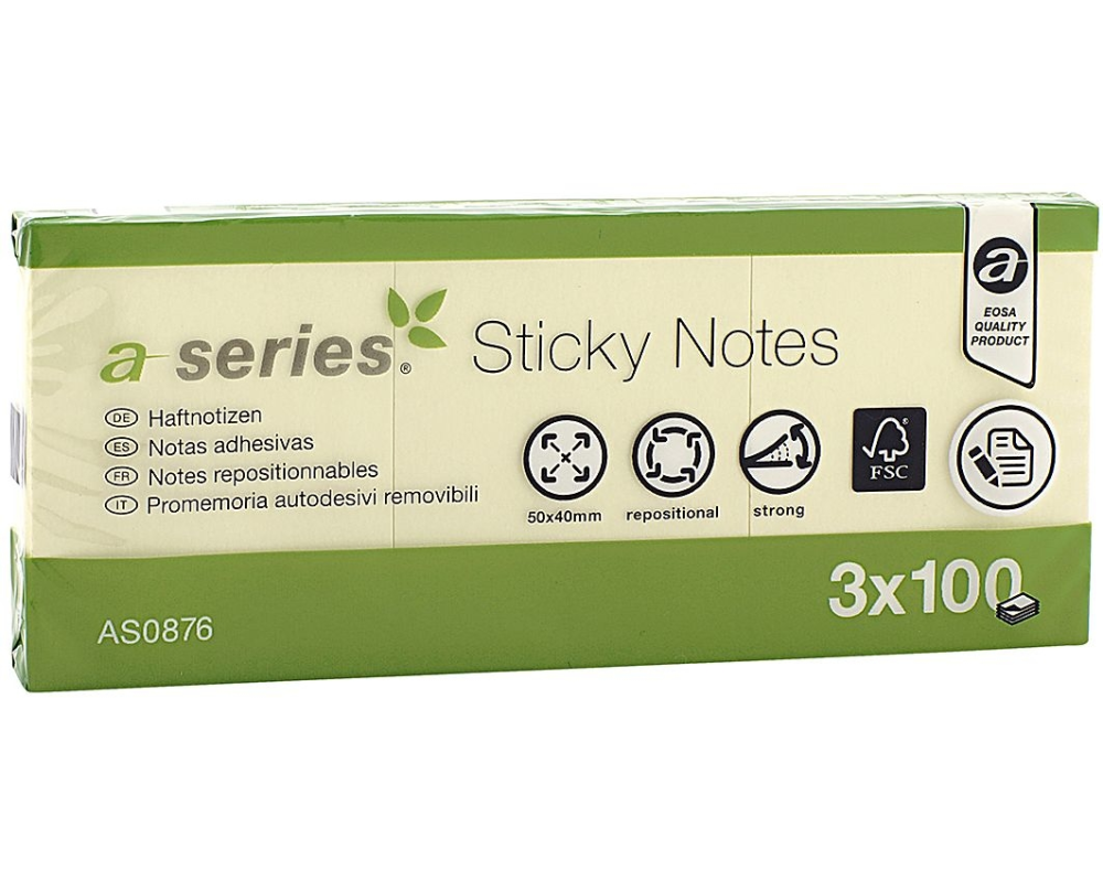 A-SERIES Haftnotizen AS0876 50x40mmgelb 3x100 Blatt