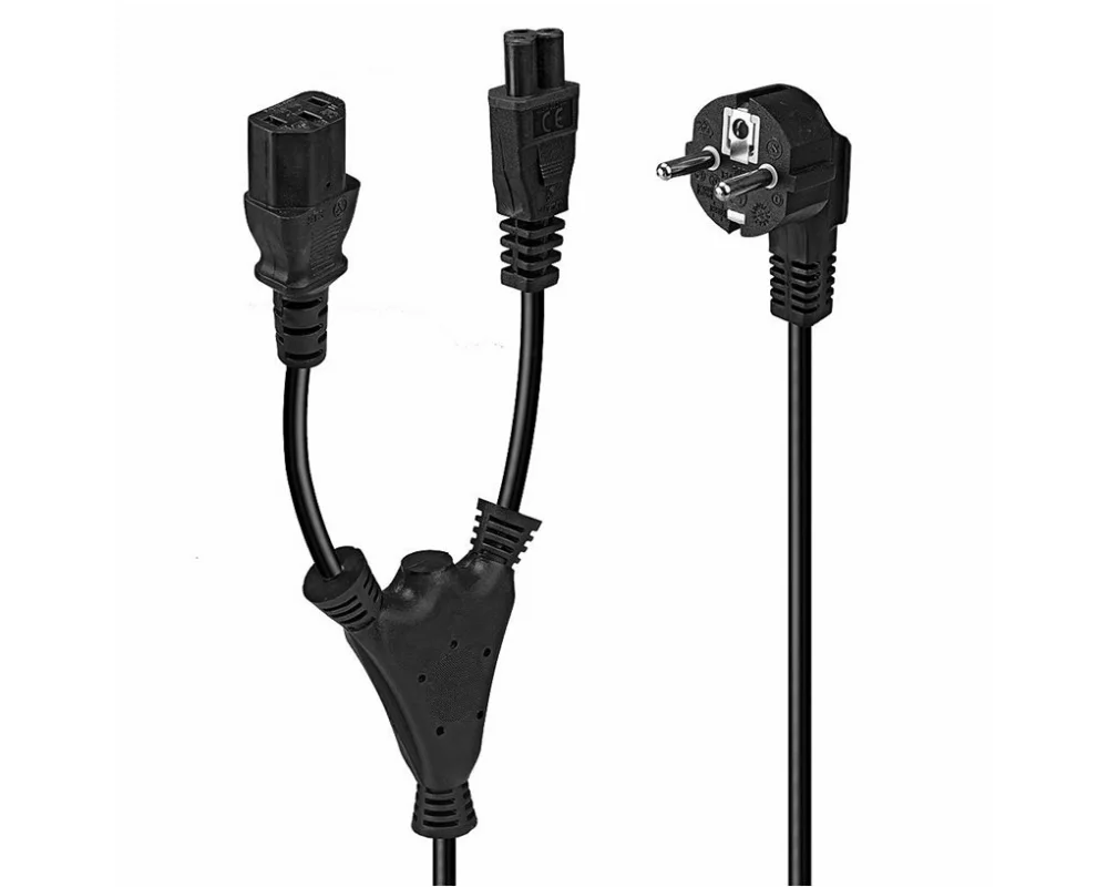 LINDY 2m Schuko to 1x IEC C13 and 1x IEC C5 Y-Power Cable