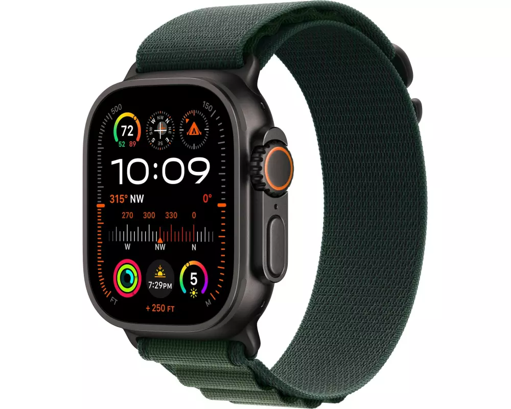 Apple Watch Ultra 2 Black Titanium Alpine Loop Dunkelgrün Large