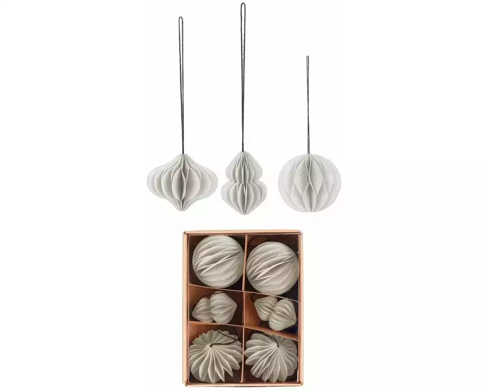 Holly & Jolly Weihnachtskugel div. Formen Weiss, 6 Stück
