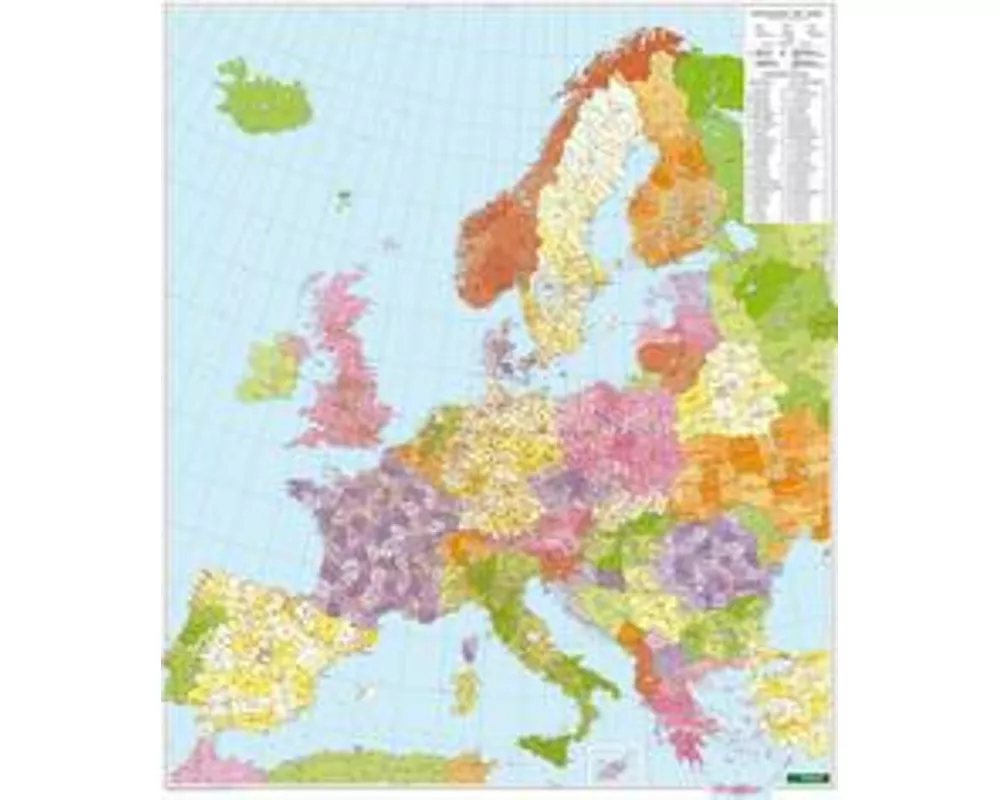 Europa Postleitzahlen, Postleitzahlenkarte 1:3,7 Mio., Poster, metallbestäbt