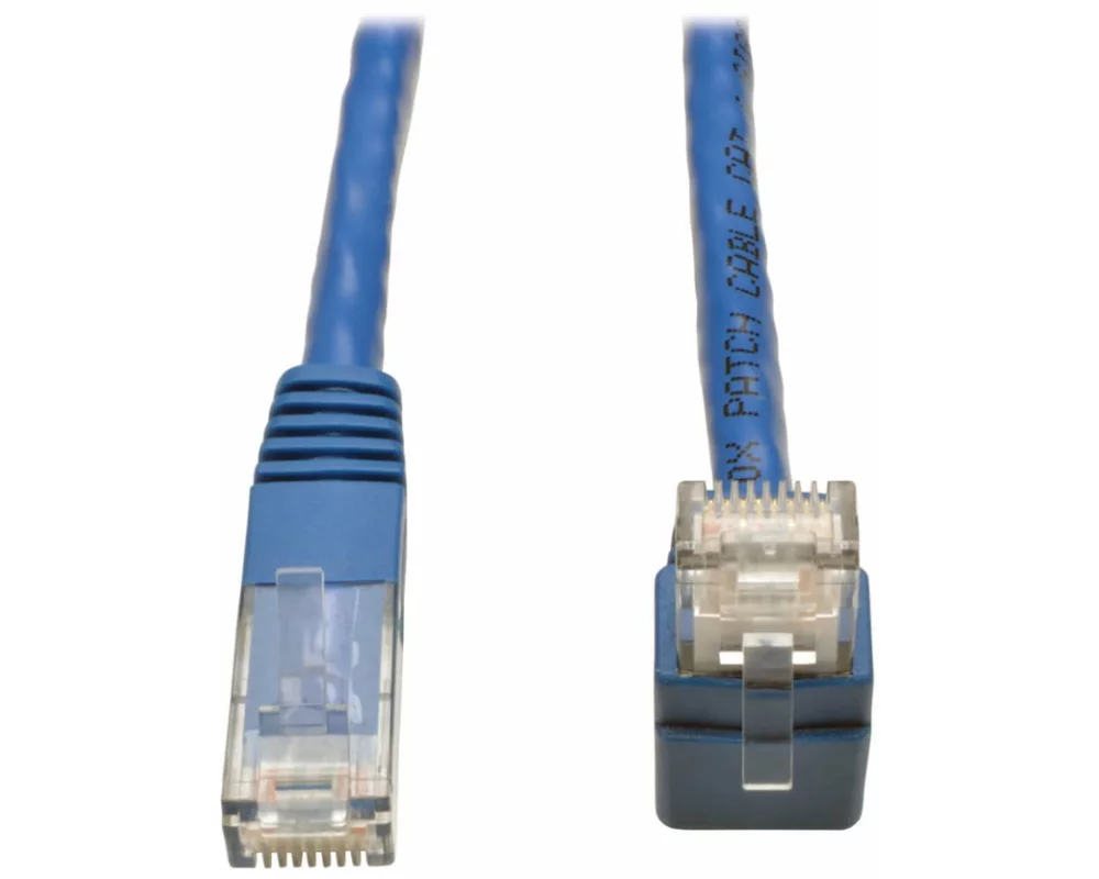 EATON TRIPPLITE Up-Angle, Cat6, Gigabit, Molded, UTP Ethernet Cable, RJ45, Right-Angle Up M to RJ45m, Blue, 3 ft. 0.91m