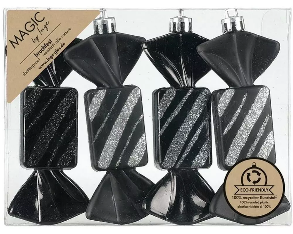 INGES CHRISTMAS DECOR Weihnachtskugel Bonbon 4 Stück, Schwarz