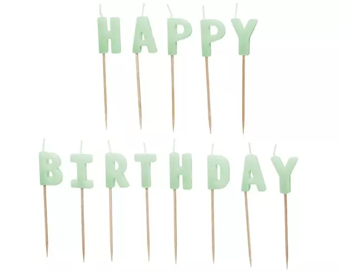 Partydeco Kerze Happy Birthday, Hellgrün, H 2.5 cm, 13 Stück