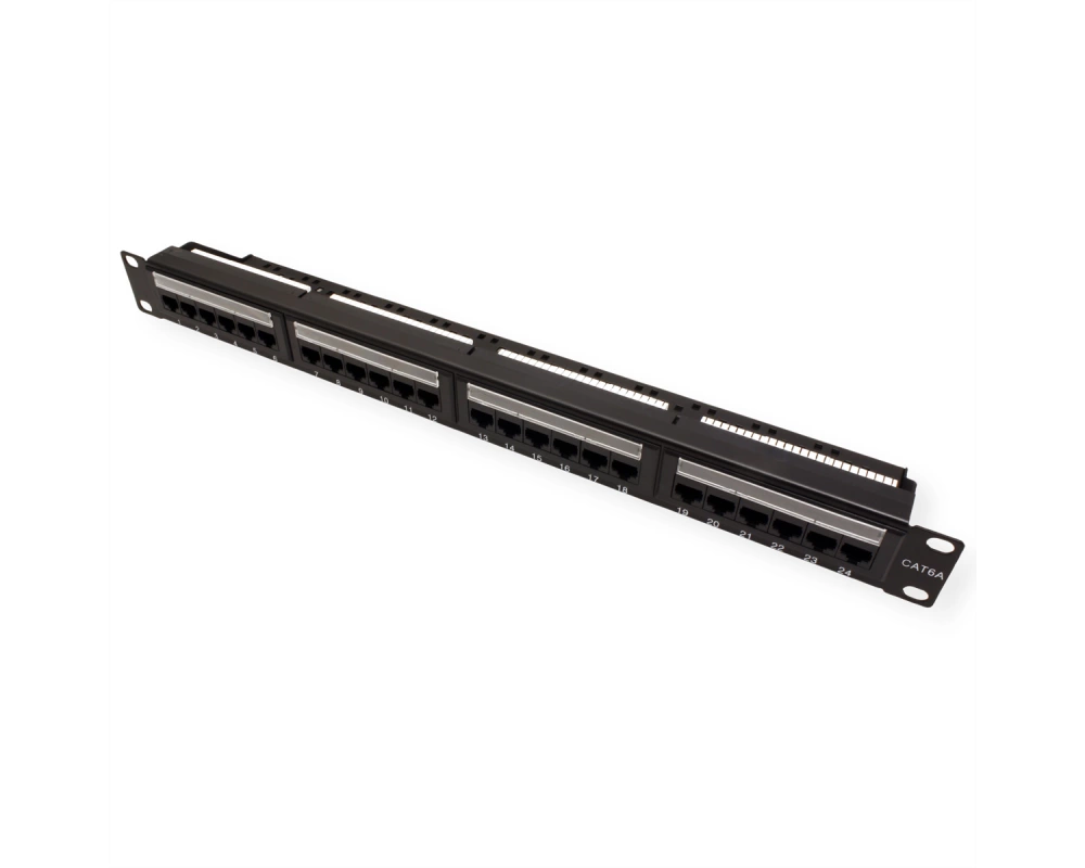 TELEGÄRTNER 19"-Verteiler MPP24 1 HE, Cat.6A (Class EA) (ISO/IEC), 24 Ports, schwarz