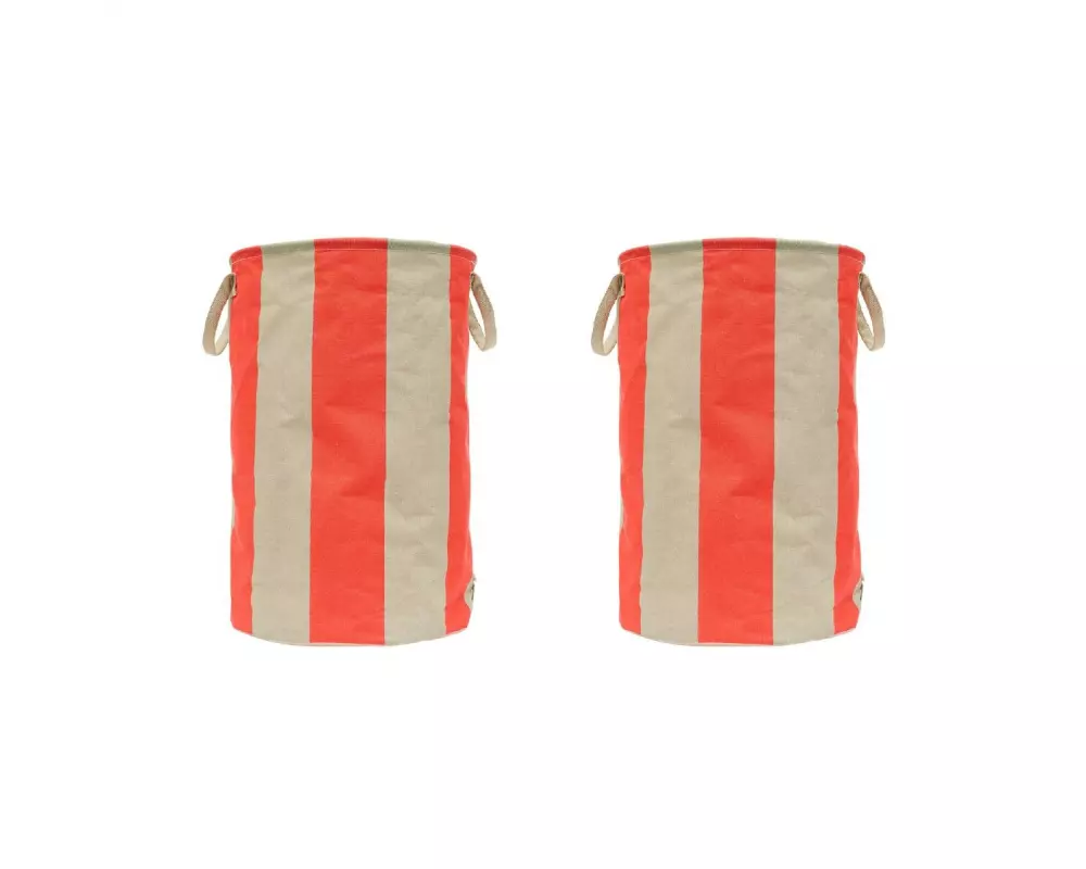 OYOY Wäschekorb Kara 2 Stück, 61 l, Kirschrot/Weiss