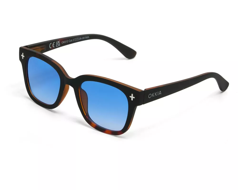 OKKIA Sonnenbrille Giovanni Schwarz Havana, Blue Lens