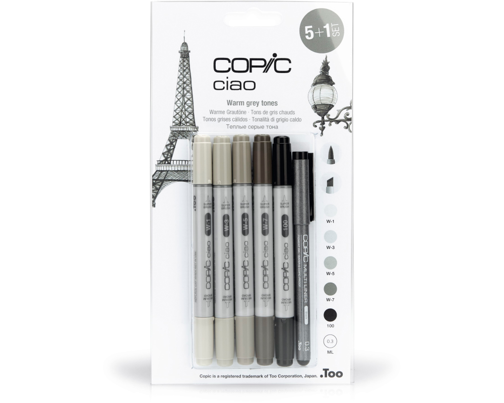 COPIC Marker Ciao 22075565 5+1 Set Warm Grey