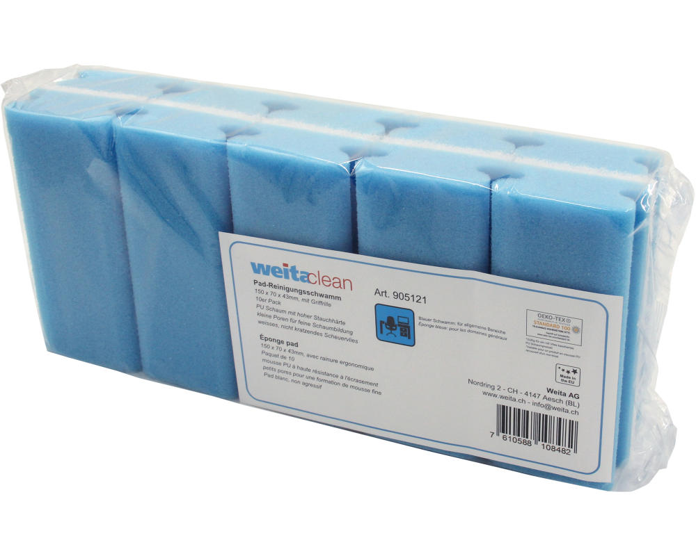 WEITACLEAN Padschwamm 150x70x43mm 5028024 blau, kratzfrei 10 Stück
