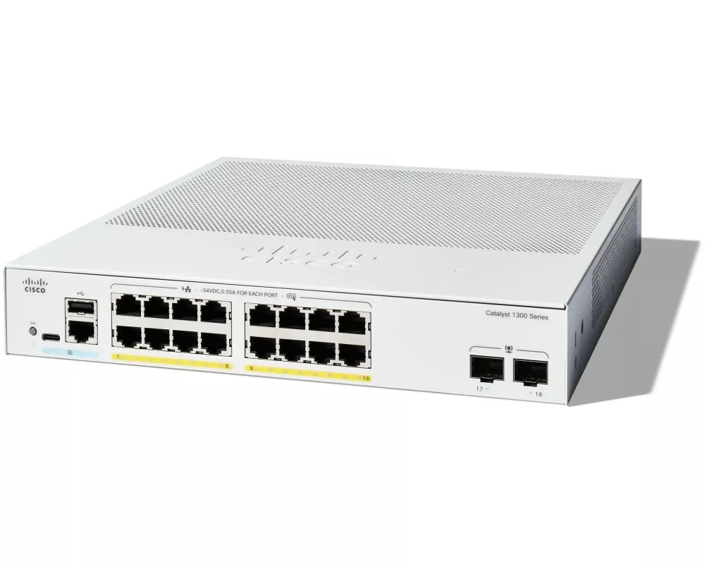 Cisco PoE+ Switch Catalyst C1300-16FP-2G 18 Port