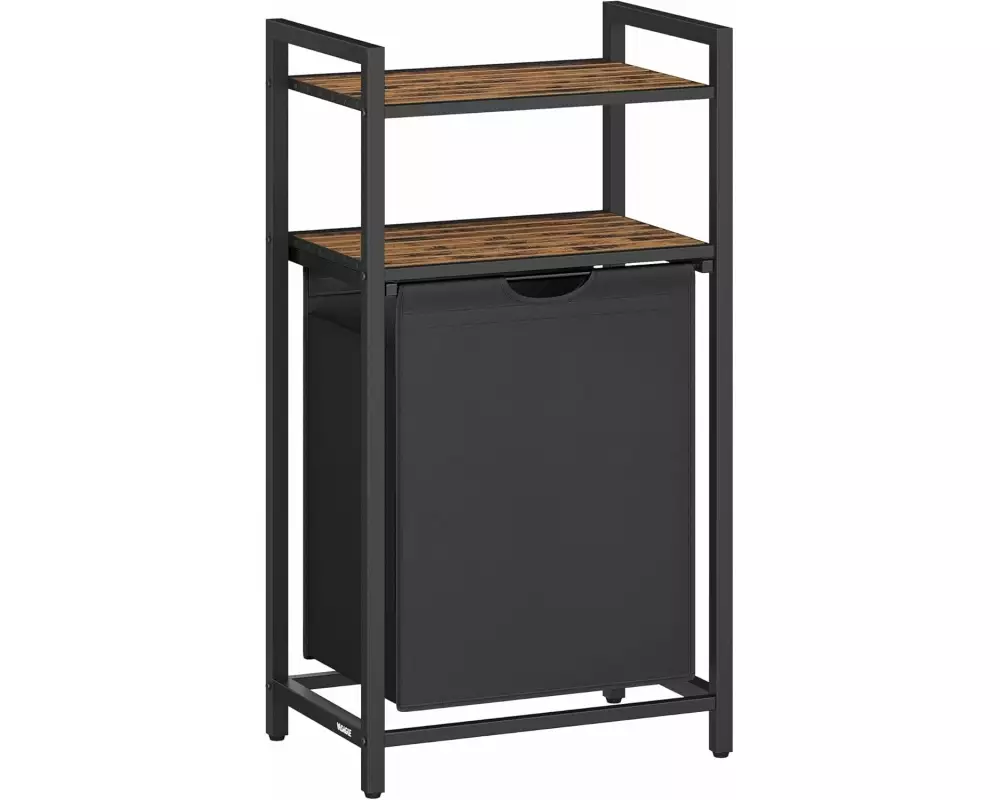 VASAGLE Wäschekorb mit 2 Regalen 65 l, Schwarz/Braun