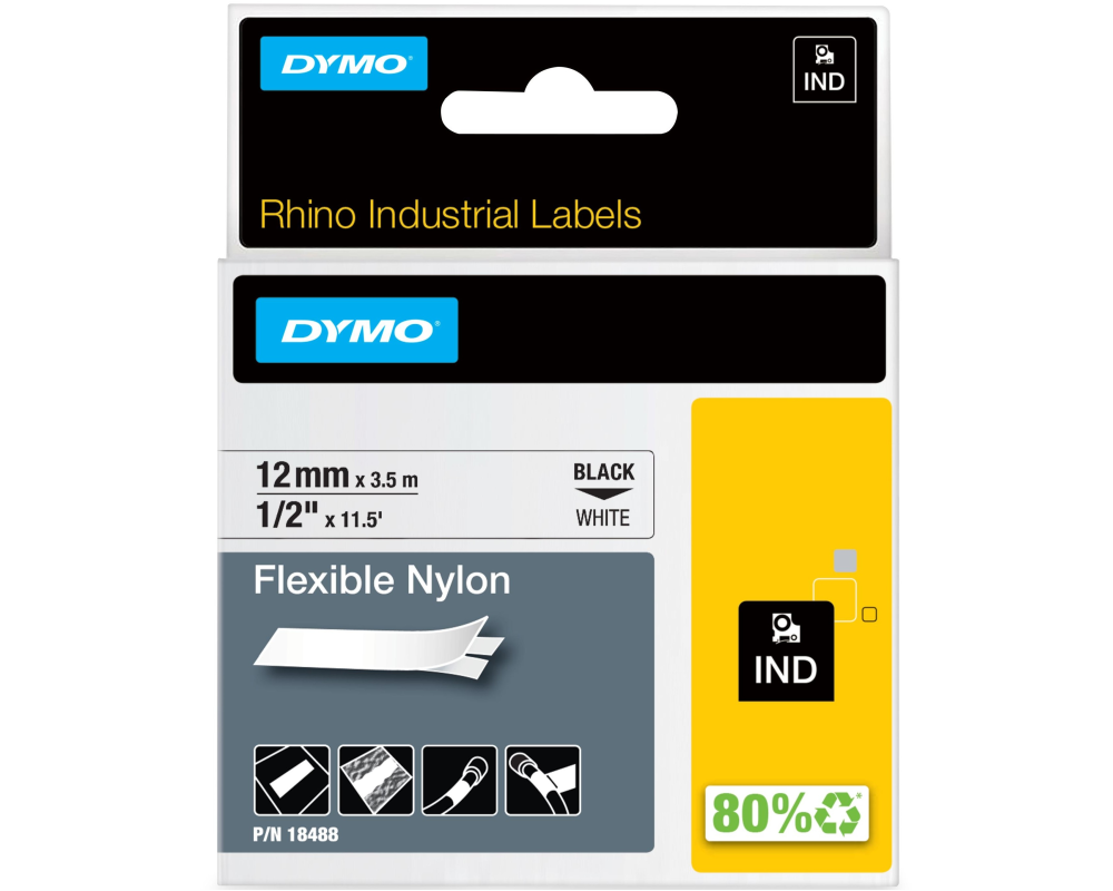 DYMO Schriftband D1 weiss/schwarz 18488 Nylon 12mm