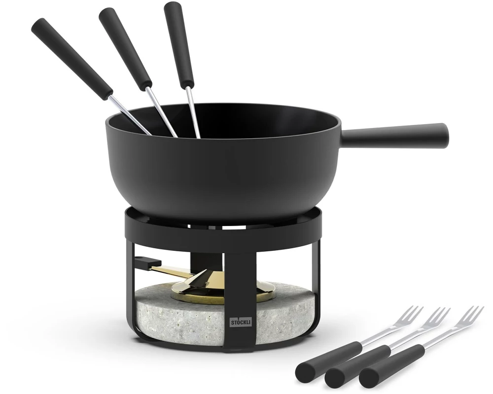 Stöckli Käsefondue-Set Pilatus Stone Classic 22 8 Teile, Schwarz