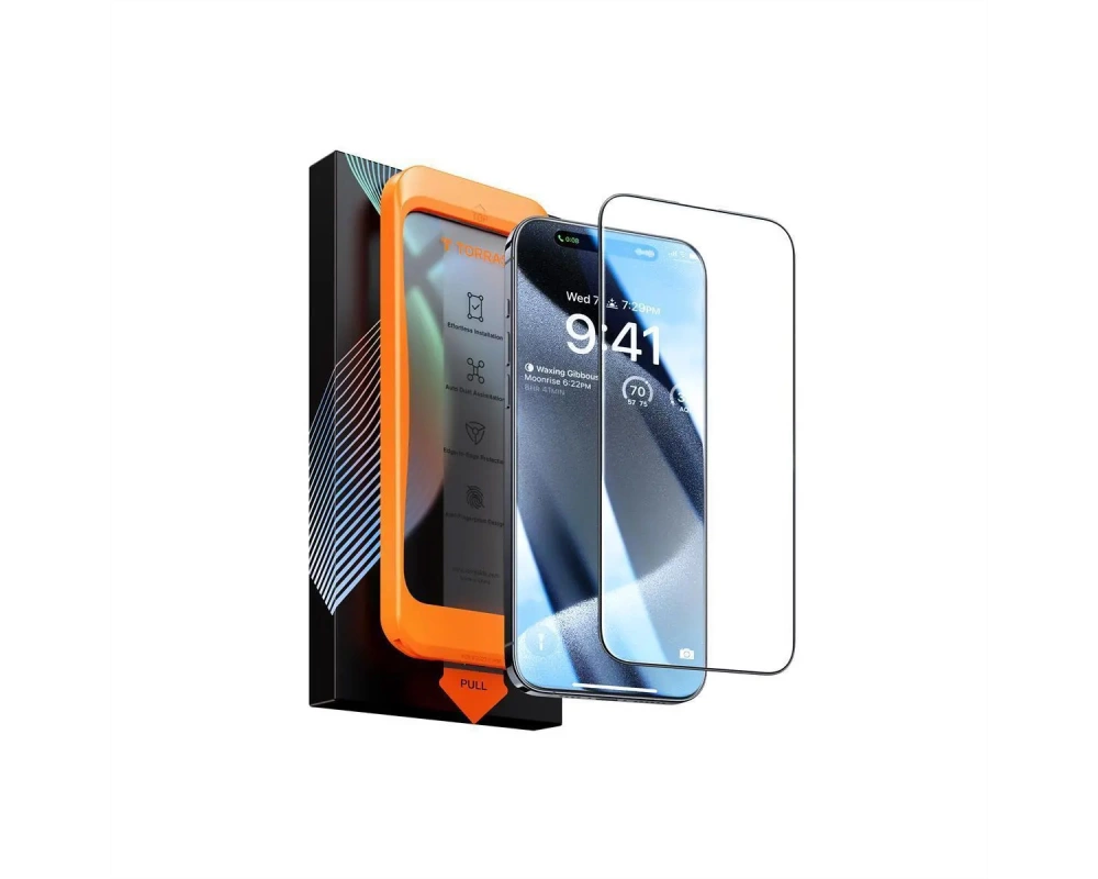 Torras Install Master Displayschutz, iPhone 15 Pro Max, transparent