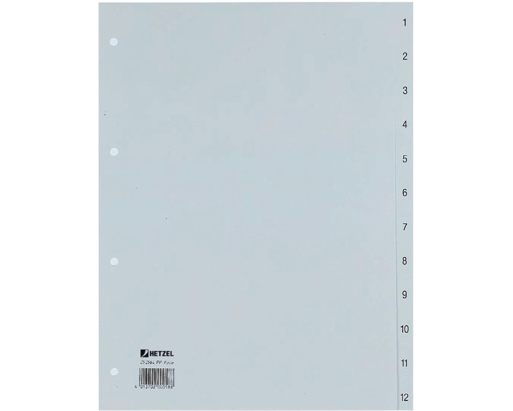 HETZEL Register PP A4 25256481 grau 1-12