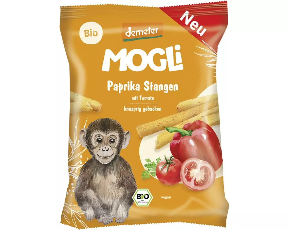 Mogli Knabberspass Paprika Stangen mit Tomate 75g