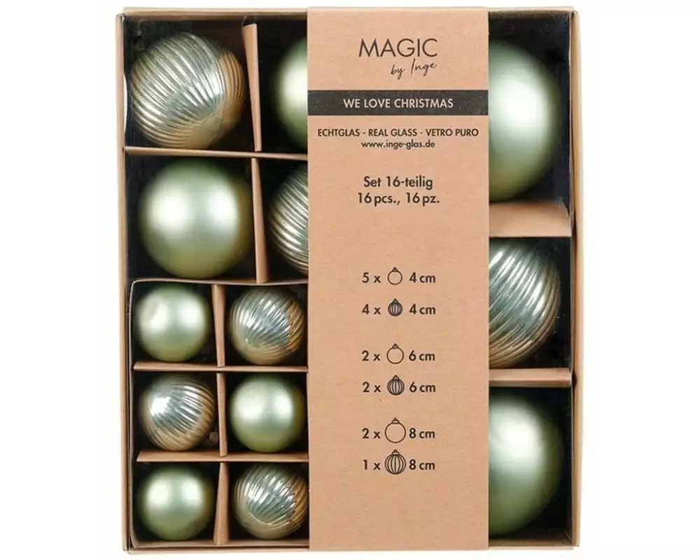 INGES CHRISTMAS DECOR Weihnachtskugel 4, 6 und 8 cm Grün, 16 Stück