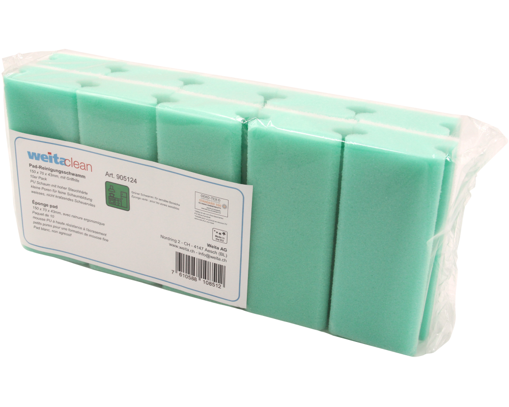 WEITACLEAN Padschwamm 150x70x43mm 5028026 grün, kratzfrei 10 Stück