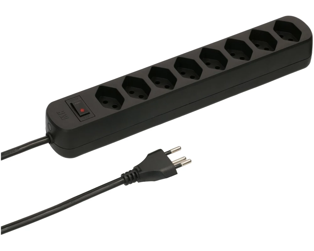 Max Hauri Steckdosenleiste Basic-Line 8x T13 Schwarz mit Schalter