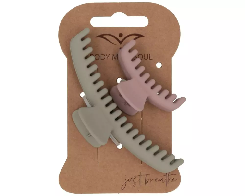 Body Mind Soul Haarklammer Yoga Altrosa und Salbeigrün 2 Stück