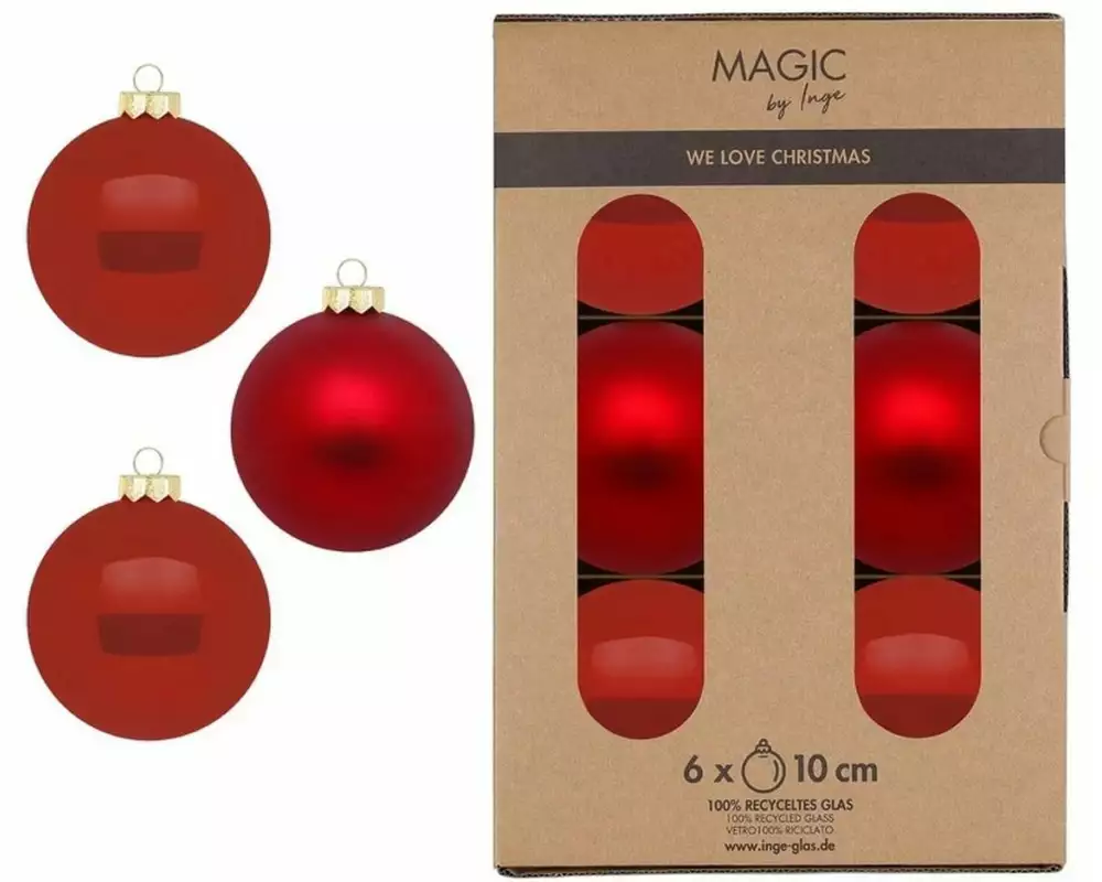 INGES CHRISTMAS DECOR Weihnachtskugel 10 cm Rot, 6 Stück